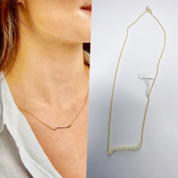 Nordstrom Gorjana Wave Bar 18K Gold Plate Necklace NWOT - Picture 1 of 11
